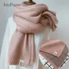 Écharpes Femmes Solide Cachemire Foulards Dame Hiver Épaissir Chaud Doux Pashmina Châles Wraps Rose Noir Femelle Tricoté Laine Longue Écharpe 231127