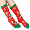 Mulheres Socks 1Pair Unissex Cartoon Middle Tube Diário Cotton Blend Non Slip Long Festival Cinco dedos Decorações de Natal Meias