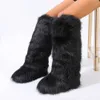 Winter Women Snow Boots Faux Fur Long Boots Warm Plush Platform Knee-high Boots Outdoor Furry Cute Over-the-knee Boots Girls Y2K