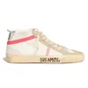 Original High Top Golden Casual Shoes Mid Star Sneakers Menskvinnor Famous Italian Brand Silver Metallic Leather with Pink Stars och Flash Fashion Platform Trainers