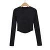 Women's T-Shirt Vintage y2k streetwear white crop tops women long sleeve tees sexy o neck cropped t shirt bright line black tops cute ribbed 230427