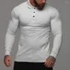 Camicie casual da uomo Camicia risvolto muscoloso a maniche lunghe da uomo Asciugatura rapida Allenamento in palestra Sport Traspirante Aderenza aderente Solido