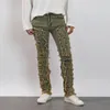 Men's Pants Puloru Men Skinny Denim Vintage Patch Frayed Jeans Long Trousers Spring Fall Casual Street Bottoms With Pockets