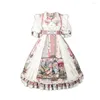 Fantasia de tema Kawaii Girls Lolita Dress Vintage Manga curta Lace Bowknot Anime Op High Caist