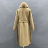 Women's Wool Blends Missjanefur Cashmere Coat med Belt Women Korean Fashion Luxury Real Fur Trike Long Trench Winter 231124