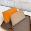 Fashion Women Clutch Wallet Embossed Leather Wallet Single Zipper Wallets Lady Ladies Long Classical Purse with Orange Box Card 60284T