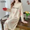 Kvinnors sömnkläder Sukae Spring Autumn Faxu Bomull Women Nightrowns Casual Sleep Tops Long Hermes Sleep -shirt Leisure Girls Cartoon