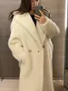 Abrigo de oso de peluche de piel sintética para mujer, estilo medio largo, piel sintética, moda de invierno, abrigo de lana gruesa de cordero coreano de gran tamaño 231127