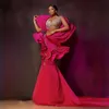 Lastest Aso Ebi Prom Gowns Fuchsia Mermaid Beading Unique Design Evening Dresses African Arabic Second Reception Birthday Party Gowns Gala Pageant Gown ST363