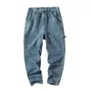 Męskie dżinsy workowate mężczyźni rozryli hip -hop streetwear do kostki dżinsowe spodnie elastyczne talia swobodne spodnie harajuku f06