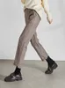 Женские брюки из твида с высокой талией, прямые, осень-зима 2023, женские свободные повседневные теплые укороченные укороченные модели с рисунком «елочка» 231127