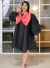 Plus Size Dresses Patchwork 4XL Women O Neck Long Sleeve Bowtie Loose Black Mini Gowns Shiny Casual Evening Event Party Outfits