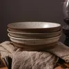 Teller, japanische grobe Keramik, Seil-Ohr-Teller, großer Haushaltsteller, tiefe Suppe, Retro-BB-Geschirr, Außengewinde