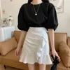 Röcke Damen Sommer Cool Rüschenrock Koreanische Mode Vielseitig Hohe Taille Schlank A-Linie Mädchen Solide Elastisch