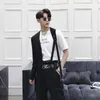 Men's Suits Blazers Men asymmertrical design hip hop punk blazer nightclub DJ singer stage costume men casual irregular ribbon slim fit suit jacket 230427