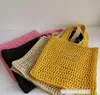 Kvinnor Tygväska Raffia Straw Woven Handbag Purse virkning axelväskor Fashion Letter Beach Totes Koppling Handväskor med triangel LO3119658