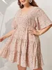 Taglie forti Abiti Taglia Rosa Midi Dres Stampa floreale Manica a balze Estate Autunno Casual Oversize 4XL Elegante Allentato 230426