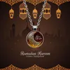 Catene Collana Pendenti Ciondolo islamico musulmano Cabochon in vetro Gioielli Ramadan Graffetta Bracciale a catena I Ital