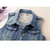 Women's Vests Spring Autumn Single Breasted Women Denim Vest Short Sleeveless Hole Jeans Jacket Slim Waistcoat Ladies Casual Tops 6XL R259