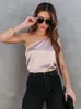 Tanks Femmes Sexy Femmes Camis Tops Été Une Épaule Dos Nu Casual Noir Bureau Lady Basic Satin Soie Réservoir Asymétrie Bande Crop