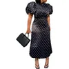 여성 디자이너 드레스 2023 여름 짧은 주교 소매 폴카 도트 라인 미디 드레스 여자 레이디스 캐주얼 스트리트 옷을 인쇄