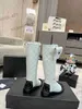 Designer-Stiefel, modische Damen-Farbblock-Martin-Stiefel, kniehohe Chelsea-Stiefel der Luxusmarke, bequeme, vielseitige flache Schuhe, Lederplattformen