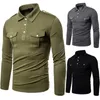 Camisas casuais masculinas 2023 moda primavera e outono desgaste europeu americano polo pescoço manga longa camiseta estilo militar