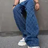 Men's Jeans Autumn Men Stylish Baggy Plaid Straight Trousers Quality Hip Hop Distressed Solid Jogging Denim Pants For