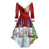 Casual Dresses Spliced ​​Christmas Dress Women Winter Furry Plysp Party Elk Snowflake Santa Kvinnlig oregelbunden A-Line år 2024