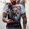 Camiseta masculina em torno do pescoço camiseta vintage dos desenhos animados papai noel impressão 3d verão casual manga curta moda roupas masculinas