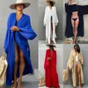 Kvinnors badkläder vår sommar 2023 Loose Long Cardigan Beach Sunscreen Jacket Holiday Bikini Blus Swimsuit For Women Red