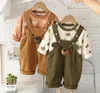 Clothing Sets Boutique Christmas Outfits Spring Autumn Cartoon Printed Long Sleeve Shirts And Bear Overalls Boys Tracksuits Kids Clothes