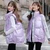 Västar Vinter Vest Women Fashion Coat Hooded Warm Candy Color Cotton Jacket Kvinnliga kvinnor Wadded Feminina 2020