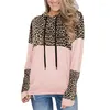 Felpe con cappuccio da donna Pullover con toppa leopardata a maniche lunghe da donna Felpa con cappuccio allentata con cappuccio Felpa con cappuccio da donna Moda casual