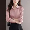 Blouses Femmes Satin Femmes Chemise Basic Chemisier à manches longues 2023 Mode Automne Vêtements Slim Chemises décontractées Soie Solide OL Femmes Tops