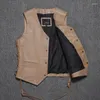 Gilets pour hommes Hommes Véritable Gilet en cuir de vachette Moto Biker réglable à lacets Gilet sans manches Veste