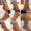 Anklets Böhmen Guldfärgkedjan Ankelarmband på benens smycken Boho Beads Key Farterfly Charm Anklet Set för kvinnors tillbehör 230426