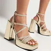 Sandals RIBETRINI Platform For Women Gold Bling Ankle Strap Party Glub Evening Night Wedding Shoes Woman Elegant 2023