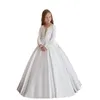 exquisite White Full Sleeves Flower Girl Dresses For Wedding 2023 Satin Appliques Sparkly Beading Princess First Communion Gowns