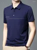 Męskie koszule T-Summer Ice Silk Cotton T-shirt Men Men Down-Down Kołnierz Tata Business Work Wear Polo Shirt krótkie rękawowe Top Classic 2023