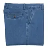 Jeans voor heren, knoopsluiting, kleurvast denim, hoge taille, wijde pijpen, formele zakelijke stijlbroek met elastische pasvorm