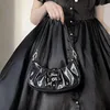 Borse da sera Lolita Borse da donna eleganti Catena in acrilico Borsa a tracolla in pelle con fiocco a cuore con toppa a cuore pieghettata da donna alla moda sotto le ascelle