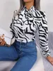 Women's Blouses Black White Striped Blouse Women Lantern Sleeve Top 2023 Autumn Fashion Lace-up Bow Neck Pullover Shirt Ladies Elegant Work