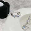 Band Rings New Korean Crystal Zircon Butterfly Open Rings for Women Retro Minimalist Moonstone Adjustable Finger Ring Girls Wedding Jewelry AA230426