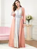 Etniska kläder marockanska parti Kaftan för kvinnor 2 stycke kväll lång klänning Gulf Jalabiya Ramadan Eid Muslim Set Dubai Abaya Wedding Gown 230426