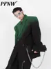 Men's Suits Blazers PFNW Selfmade Minority Black Green Gradient Shoulder Cushion Profile Suit Jacket Loose High Street Niche Design 12A5547 230427