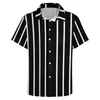 Casual shirts voor heren verticaal gestreepte losse shirt man vakantie zwart en witte lijnen Hawaiiaanse esthetische oversized blouses met korte mouwen