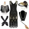 Sukienki codzienne kobiety 1920. Vintage Flape Long Fringe Kościa Gatsby Party Sukienka z zestawem akcesoriów 20S (6PC)