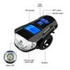 Bike Lights Waterdichte fietslicht USB oplaadbare fiets voorlicht fietsen flitslicht met computer LCD -snelheidsmeter Bicycle Lantern Horn P230427