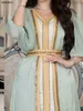 Ubranie etniczne marokańskie kaftan luksusowy jedwabny satynowy satynowy rękaw latarnia 3pcs sukienki Diamenty Abaya muzułmańskie zestawy Ramadan sukienki dla kobiet 230426